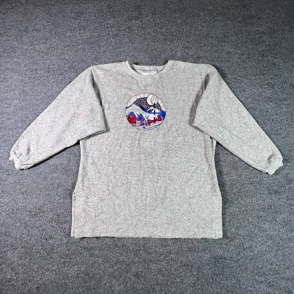Vintage Moratti Sweatshirt Womens Large Gray Fleece Winter Village Embroidered